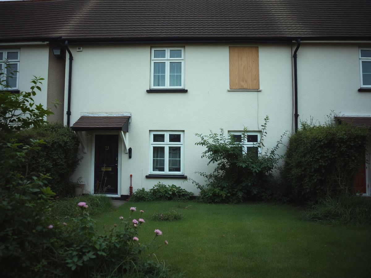 An empty boarded-up home